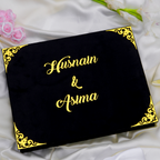 Personalized Nikah Book Set with Pen & Gift Box – Black & Gold Islamic Wedding Set