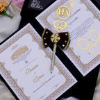 Personalized Nikah Book Set with Pen & Gift Box – Black & Gold Islamic Wedding Set