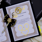 Personalized Nikah Book Set with Pen & Gift Box – Black & Gold Islamic Wedding Set