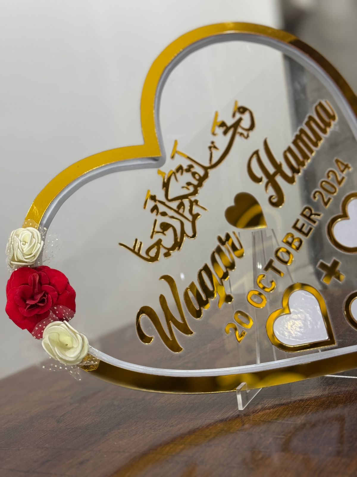 Nikah Thumb Board – Heart Shape Nikkah Plate with Flowers
