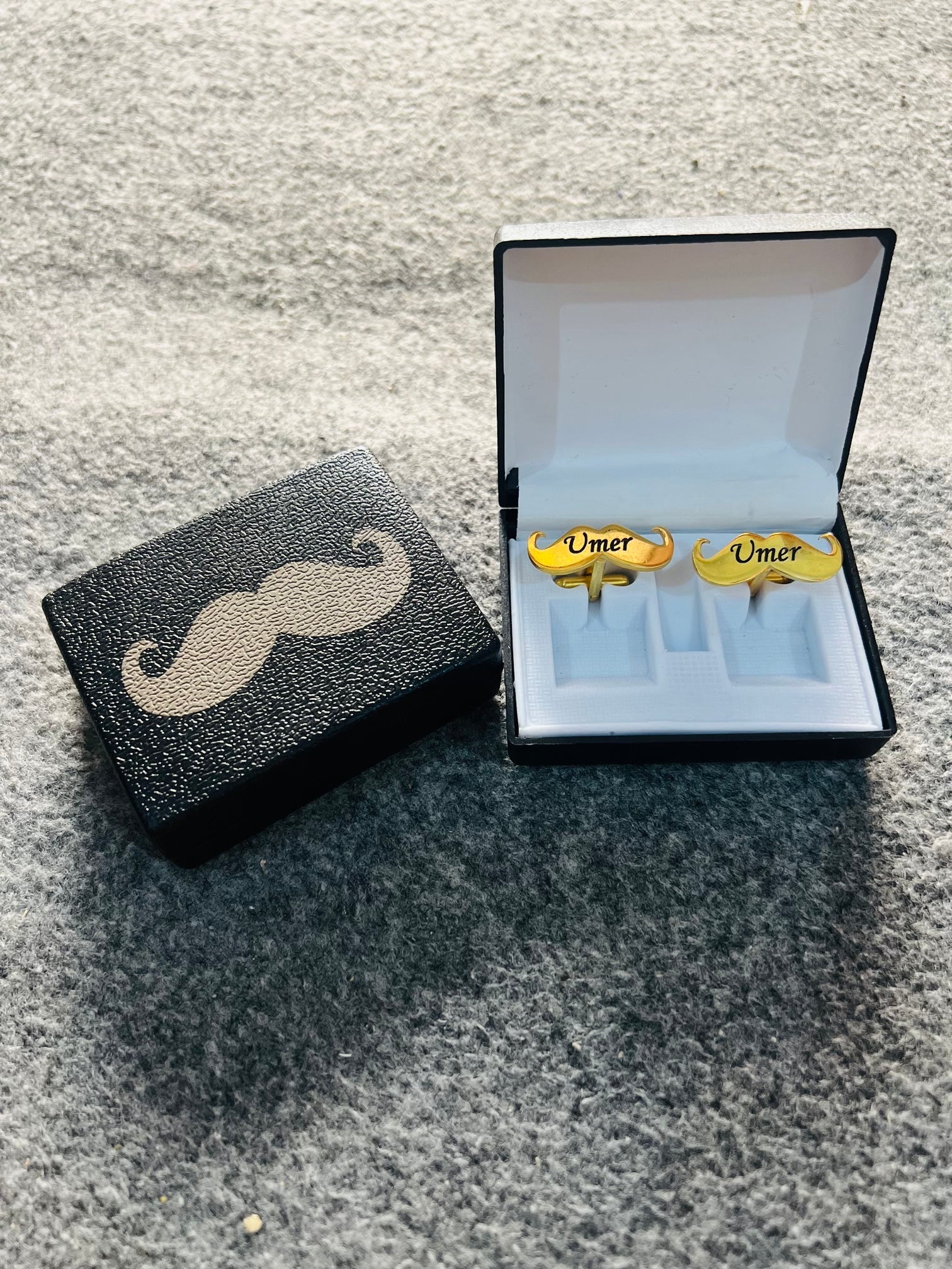 Mustache Name Engraved Cufflinks / Gold & Silver Color