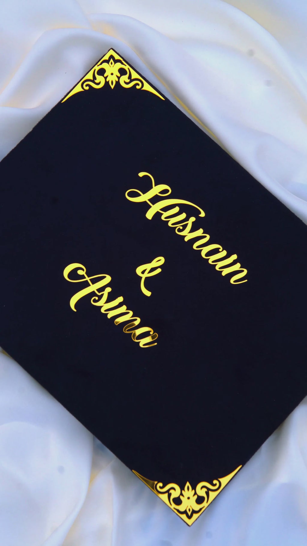 Personalized Nikah Book Set with Pen & Gift Box – Black & Gold Islamic Wedding Set