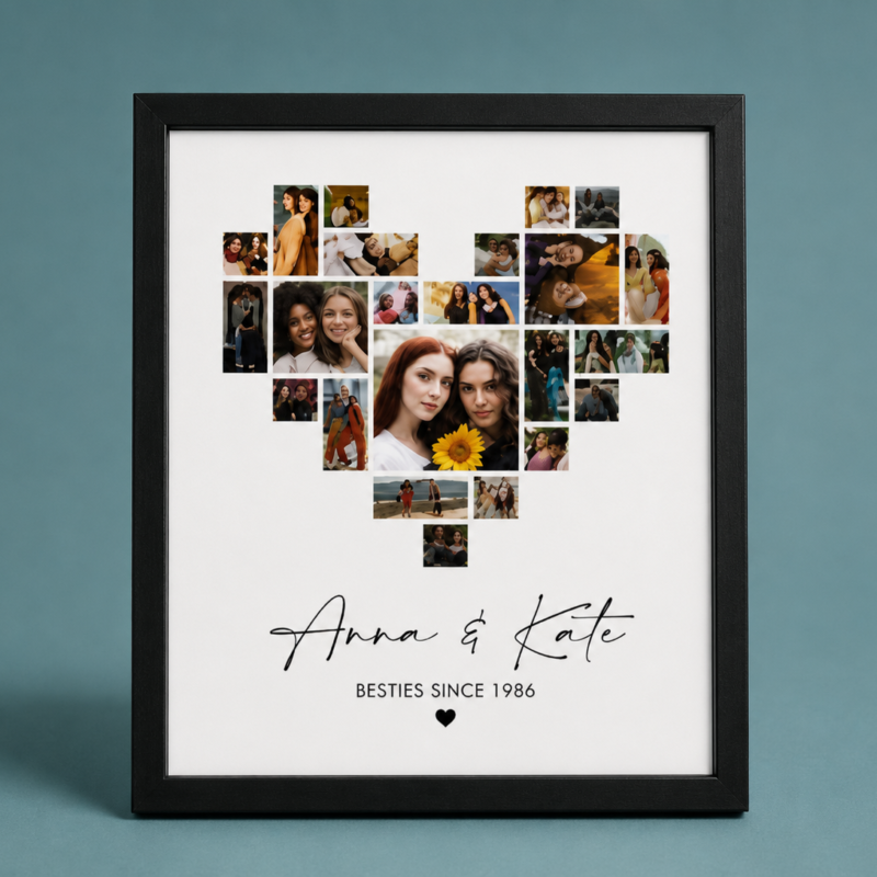 Bestie Custom Photo Heart Collage, Personalized Gift for Best Friend Female, BFF Gift Long Distance