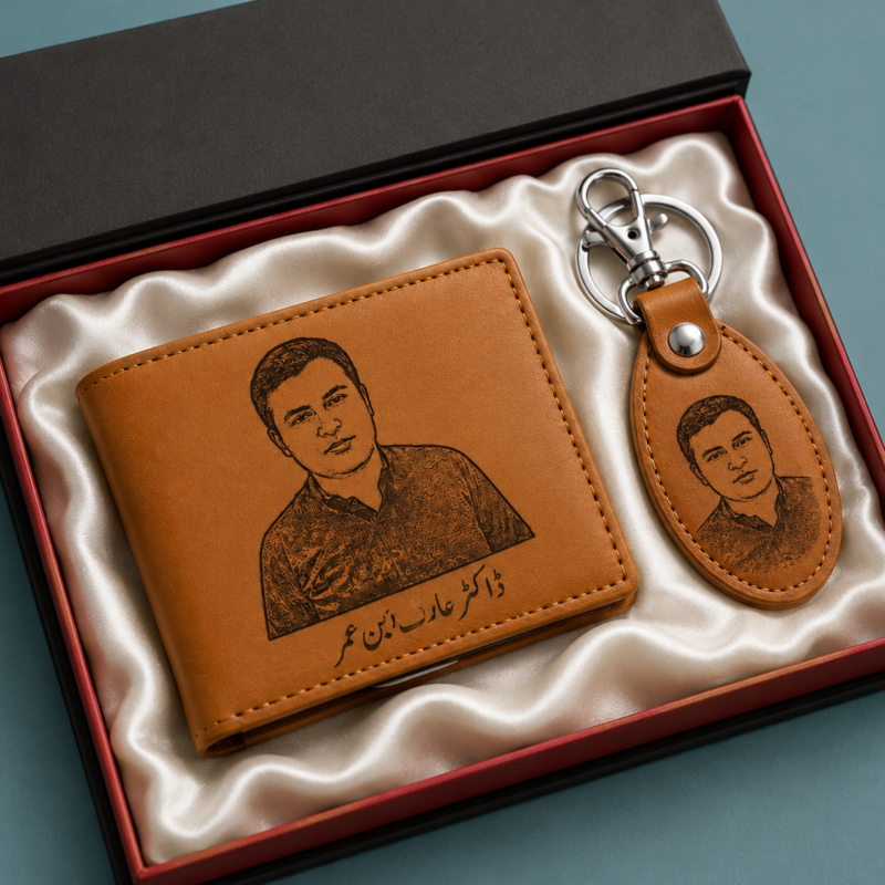Custom Picture And Name Wallet Keychain With Gift Box